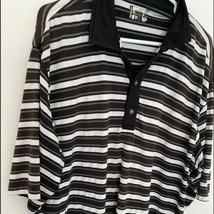 Slazenger Polo Shirt Mens 2XL XXL Black Striped Short Sleeve Golf Wicking Casual